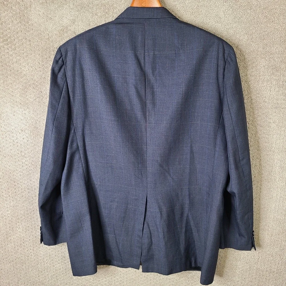 Vintage Christian Brooks Jacket Mens 46L Blue Plaid Blazer Two Button Wool Coat